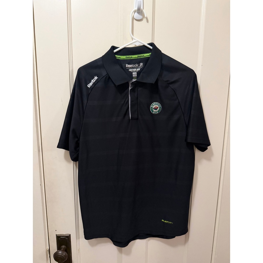 Reebok Minnesota Wild NHL Center Ice Collection Black Polo Shirt Mens Medium
